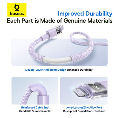 Cable de Datos y Carga USB-A - Lightning Baseus Display 2, 12W, 2m, Morado P10382700511-01