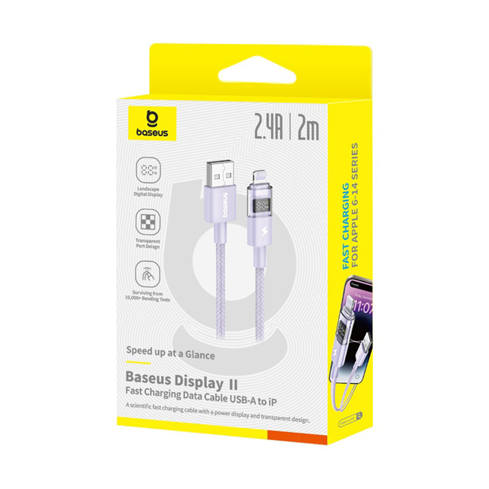 Cable de Datos y Carga USB-A - Lightning Baseus Display 2, 12W, 2m, Morado P10382700511-01