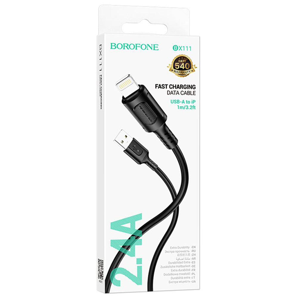 Cable de Datos y Carga USB-A - Lightning Borofone BX111 Feliz, 18W, 1m, Negro