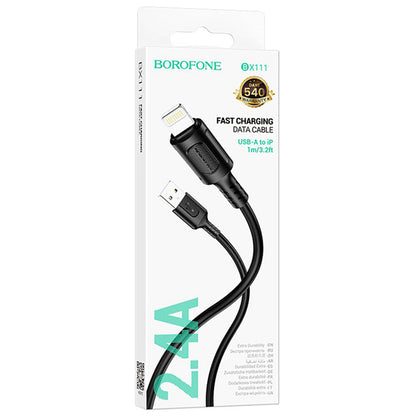 Cable de Datos y Carga USB-A - Lightning Borofone BX111 Feliz, 18W, 1m, Negro