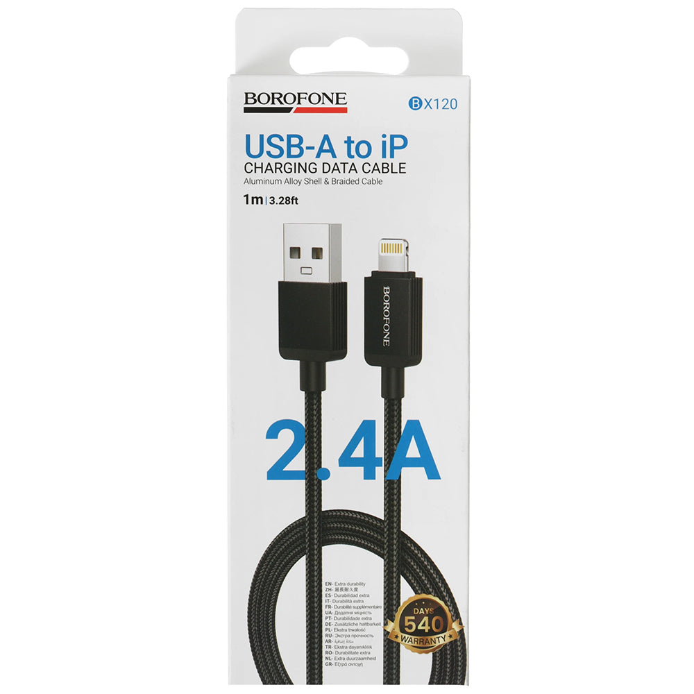 Cable de Datos y Carga USB-A - Lightning Borofone BX120 Placer, 18W, 1m, Negro