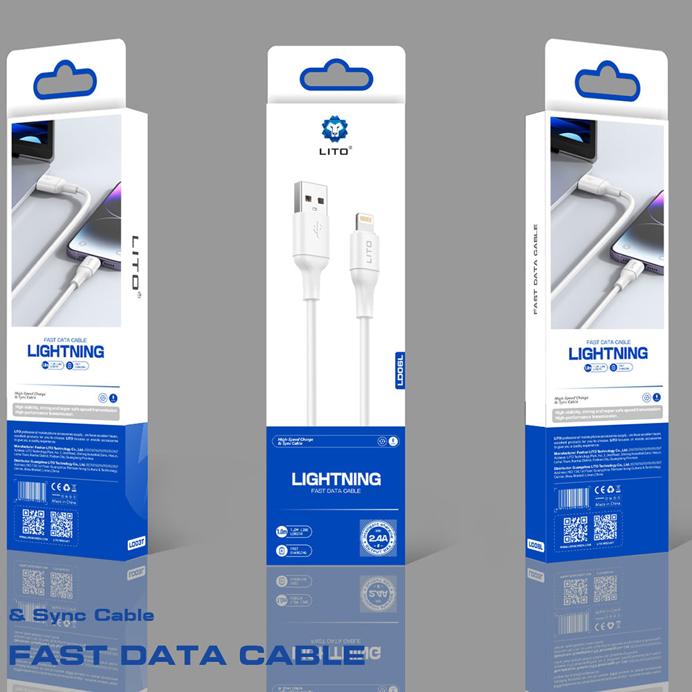 Cable de Datos y Carga USB-A - Lightning Lito LD06L, 18W, 1m, Blanco