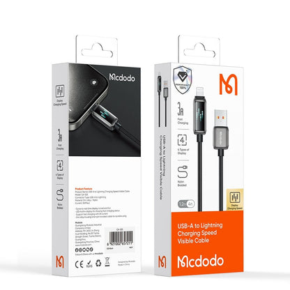 Cable de Datos y Carga USB-A - Lightning McDodo CA-5250 Display, 18W, 1.2m, Negro