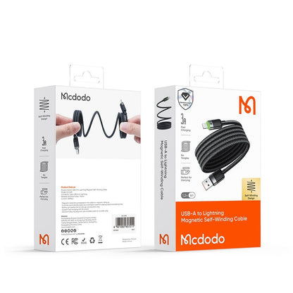 Cable de Datos y Carga USB-A - Lightning McDodo CA-6000 Autoenrollable, 18W, 1.2m, Negro