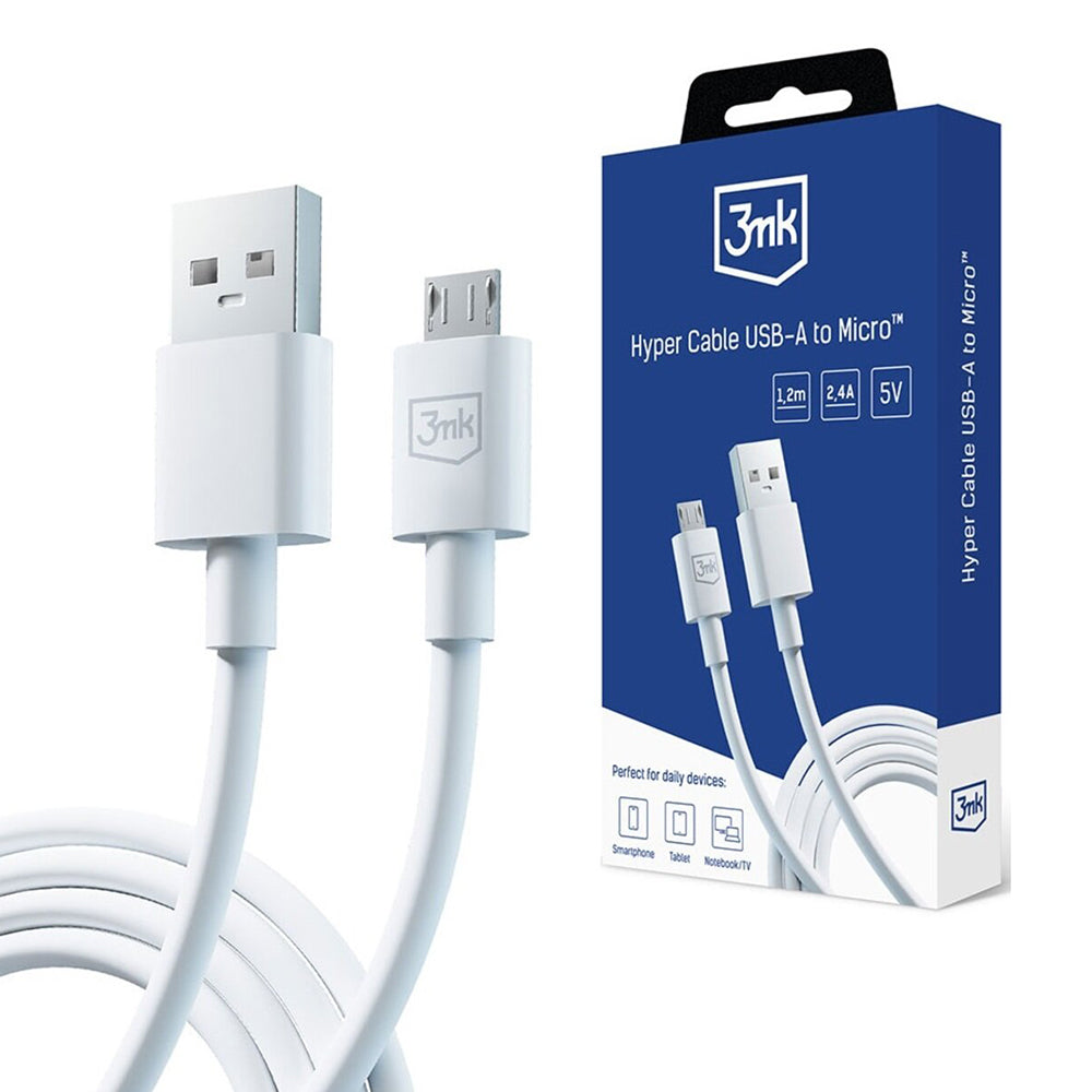 Cable de Datos y Carga USB-A - microUSB 3MK Hyper, 18W, 1.2m, Blanco