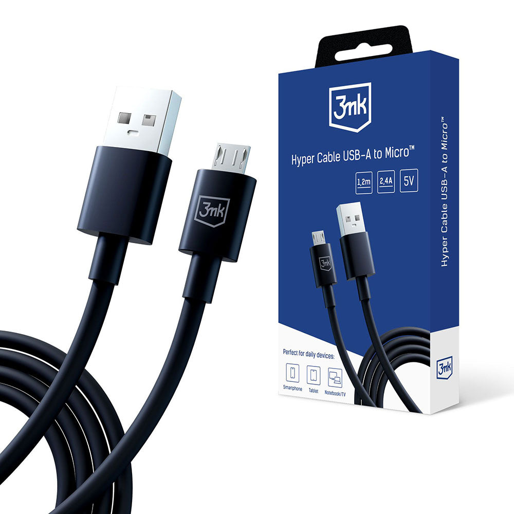 Cable de Datos y Carga USB-A - microUSB 3MK Hyper, 18W, 1.2m, Negro