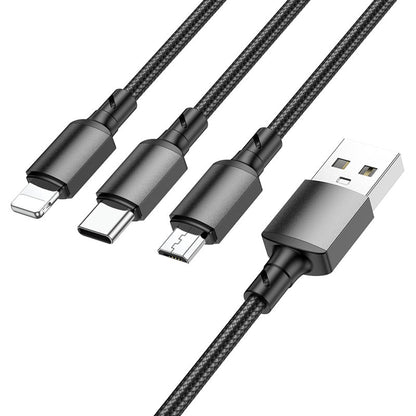 USB-A Charging Cable - Lightning / microUSB / USB-C Borofone BX72, 18W, 1m, Black