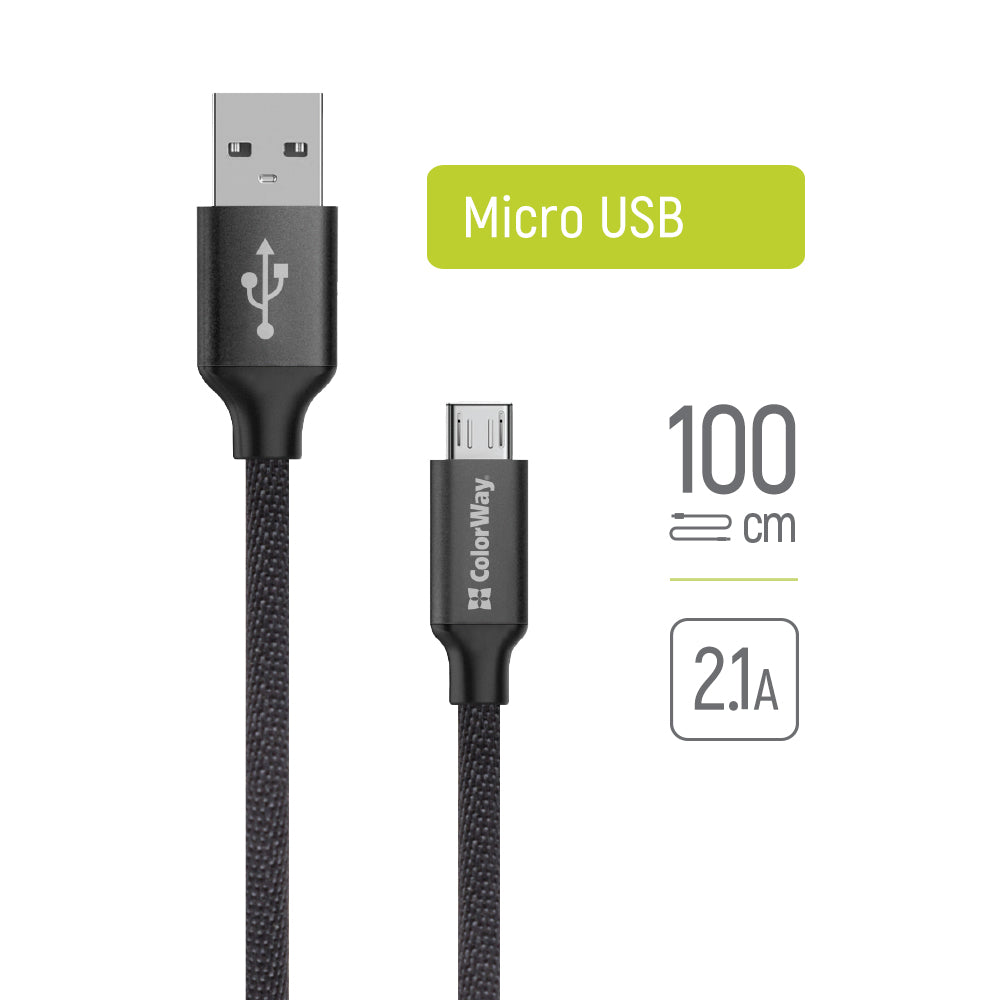 Cable de Datos y Carga USB-A - microUSB ColorWay CW-CBUM002, 18W, 1m, Negro
