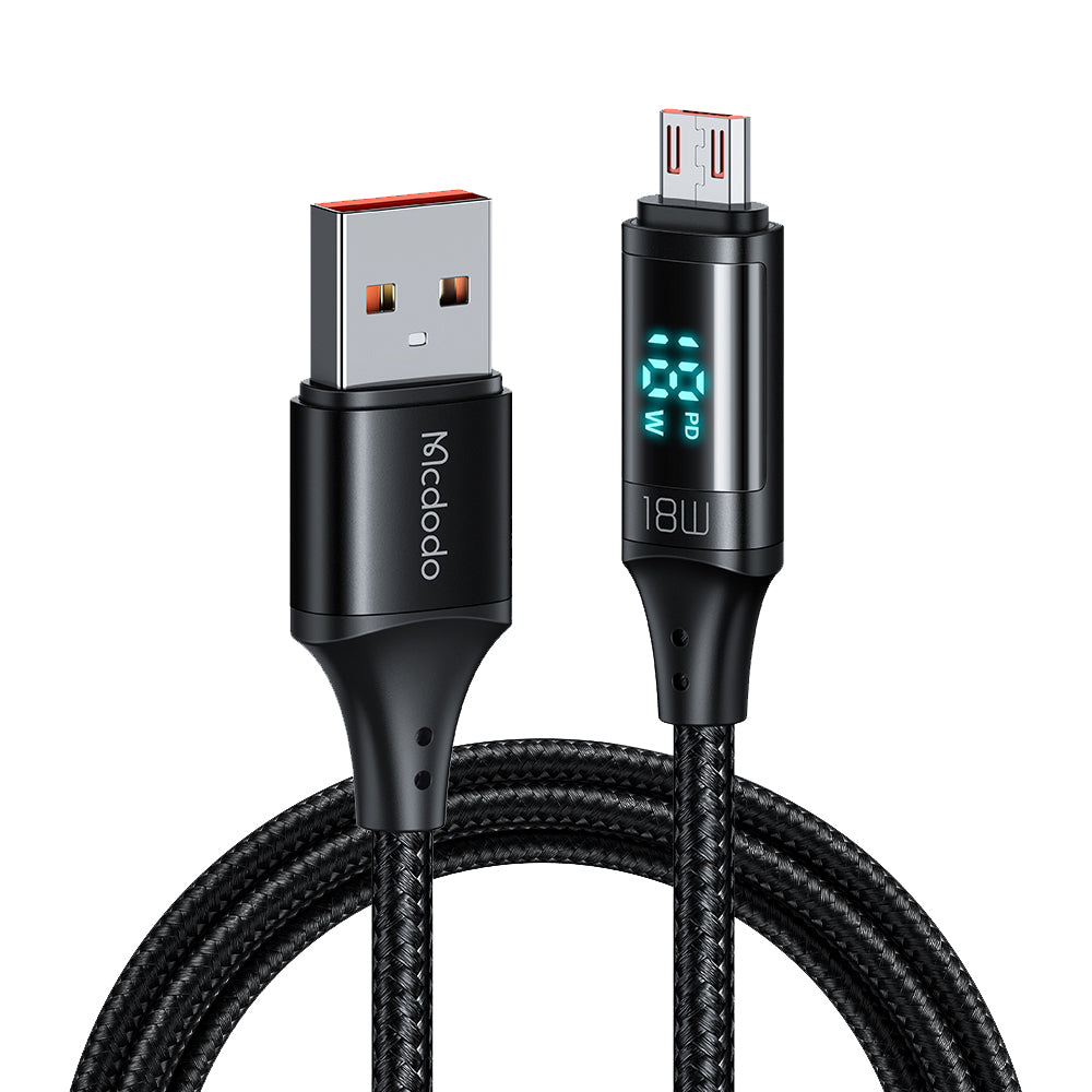 Cable de Datos y Carga USB-A - microUSB McDodo CA-1070 Display, 18W, 1.2m, Negro