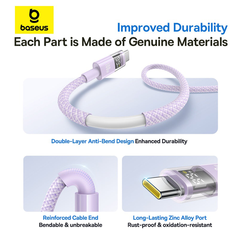 Cable de Datos y Carga USB-A - USB-C Baseus Display 2, 100W, 1m, Morado P10382701511-00