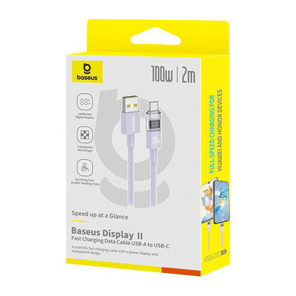 Cable de Datos y Carga USB-A - USB-C Baseus Display 2, 100W, 2m, Morado P10382701511-01
