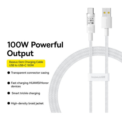 Cable de Datos y Carga USB-A - USB-C Baseus Gem, 100W, 2m, Blanco P10373002211-01