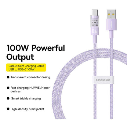 Cable de Datos y Carga USB-A - USB-C Baseus Gem, 100W, 2m, Morado P10373002511-01