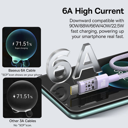 Cable de Datos y Carga USB-A - USB-C Baseus Gem, 100W, 2m, Morado P10373002511-01