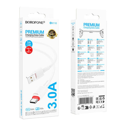 USB-A to USB-C Data and Charging Cable Borofone BX110 Beneficio, 18W, 1m, White