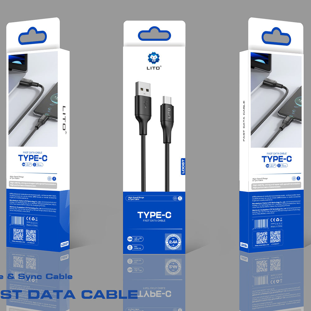 Cable de Datos y Carga USB-A - USB-C Lito LD06T, 18W, 1m, Negro