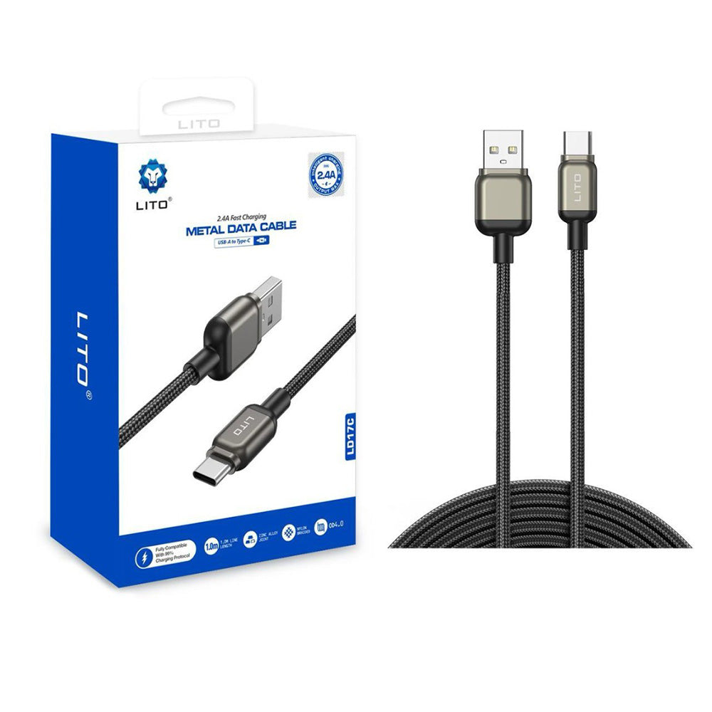 Cable de Datos y Carga USB-A - USB-C Lito LD17, 18W, 1m, Negro