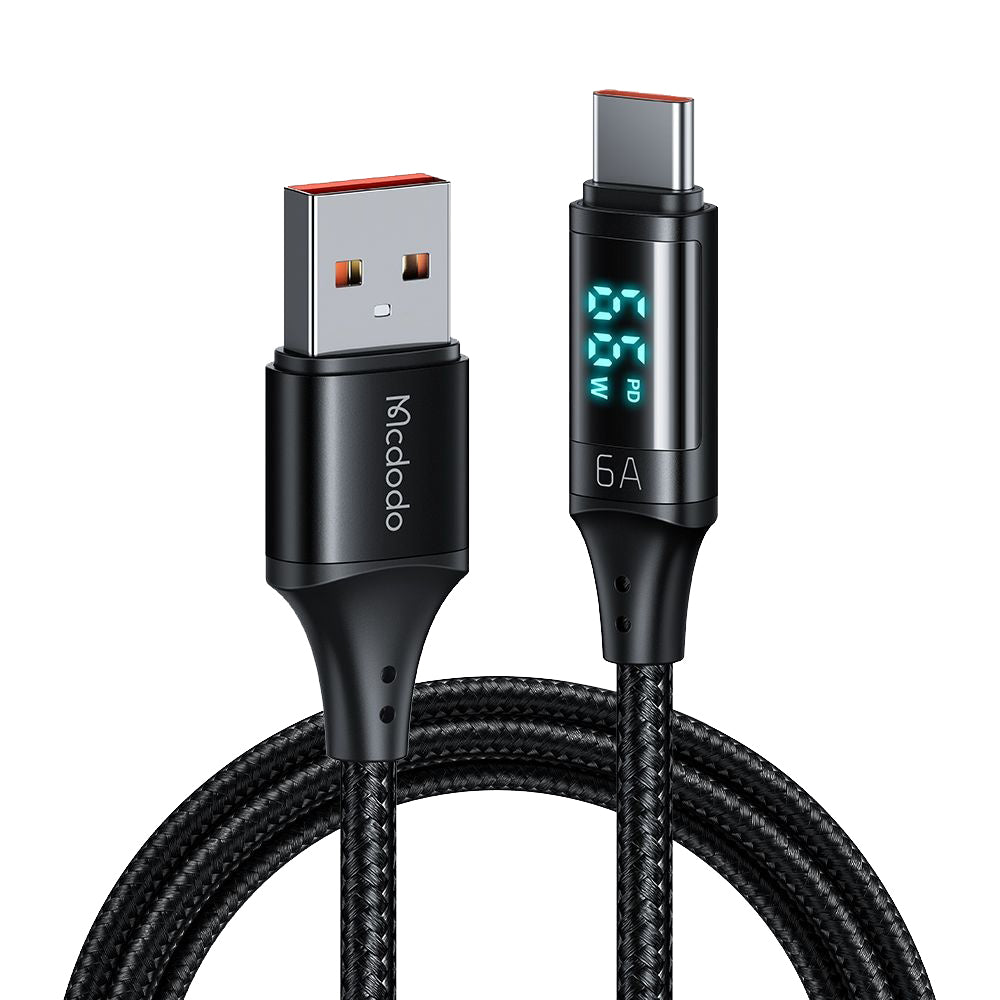 Cable de Datos y Carga USB-A - USB-C McDodo CA-1080 Display, 66W, 1.2m, Negro