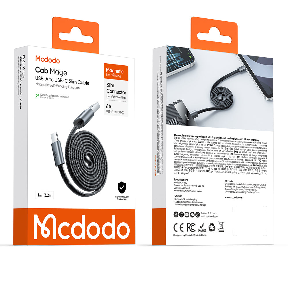 Cable de Datos y Carga USB-A - USB-C McDodo CA-1200, 60W, 1m, Negro
