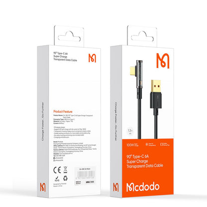 Cable de Datos y Carga USB-A - USB-C McDodo CA-3380 Angled, 100W, 1.2m, Negro