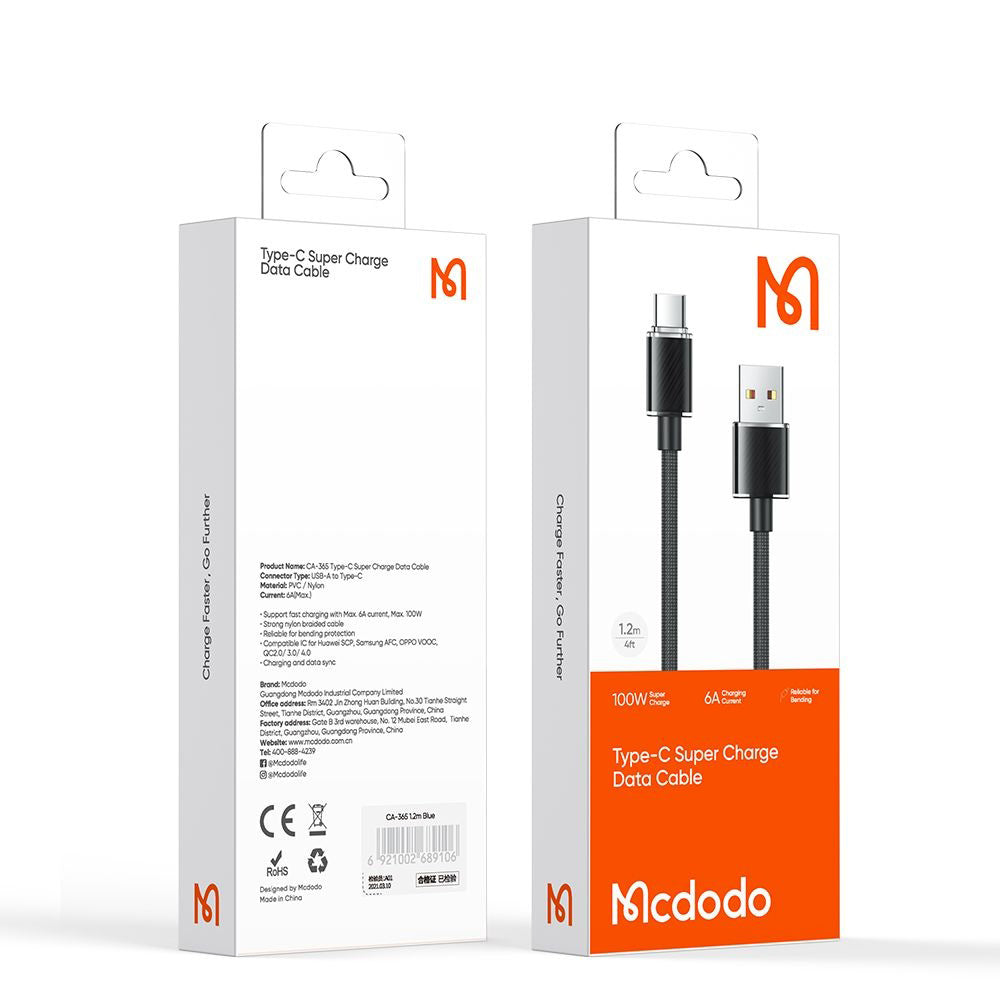 Cable de Datos y Carga USB-A - USB-C McDodo CA-3650, 100W, 1.2m, Negro