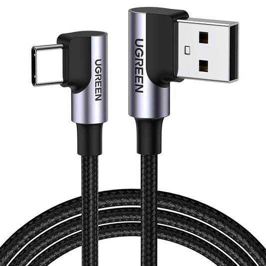 Cable de Datos y Carga USB-A - USB-C UGREEN US176 Angled, 18W, 3m, Gris