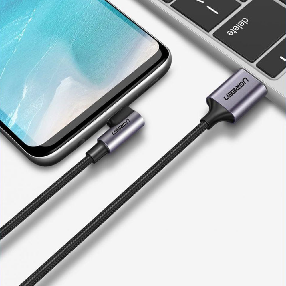 Cable de Datos y Carga USB-A - USB-C UGREEN US284 Angled, 18W, 0.5m, Gris
