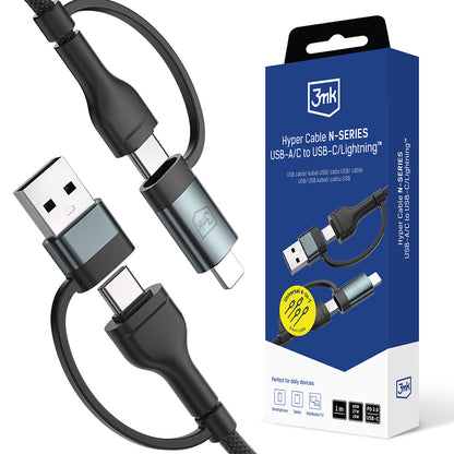 USB-A / USB-C - USB-C / Lightning 3MK Hyper N Data and Charging Cable, 60W, 1.2m, Black