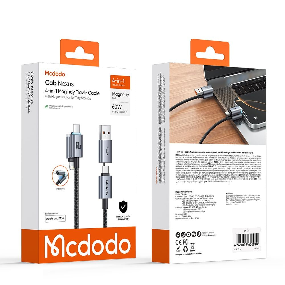 Cable de Datos y Carga USB-A / USB-C - USB-C / Lightning McDodo CA-6560, 60W, 1.2m, Negro