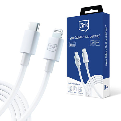 Cable de Datos y Carga USB-C - Lightning 3MK Hyper, 20W, 1.2m, Blanco