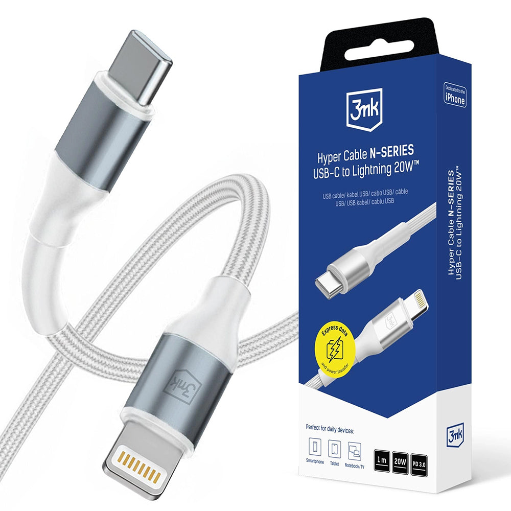 Cable de Datos y Carga USB-C - Lightning 3MK Hyper N, 20W, 1m, Blanco