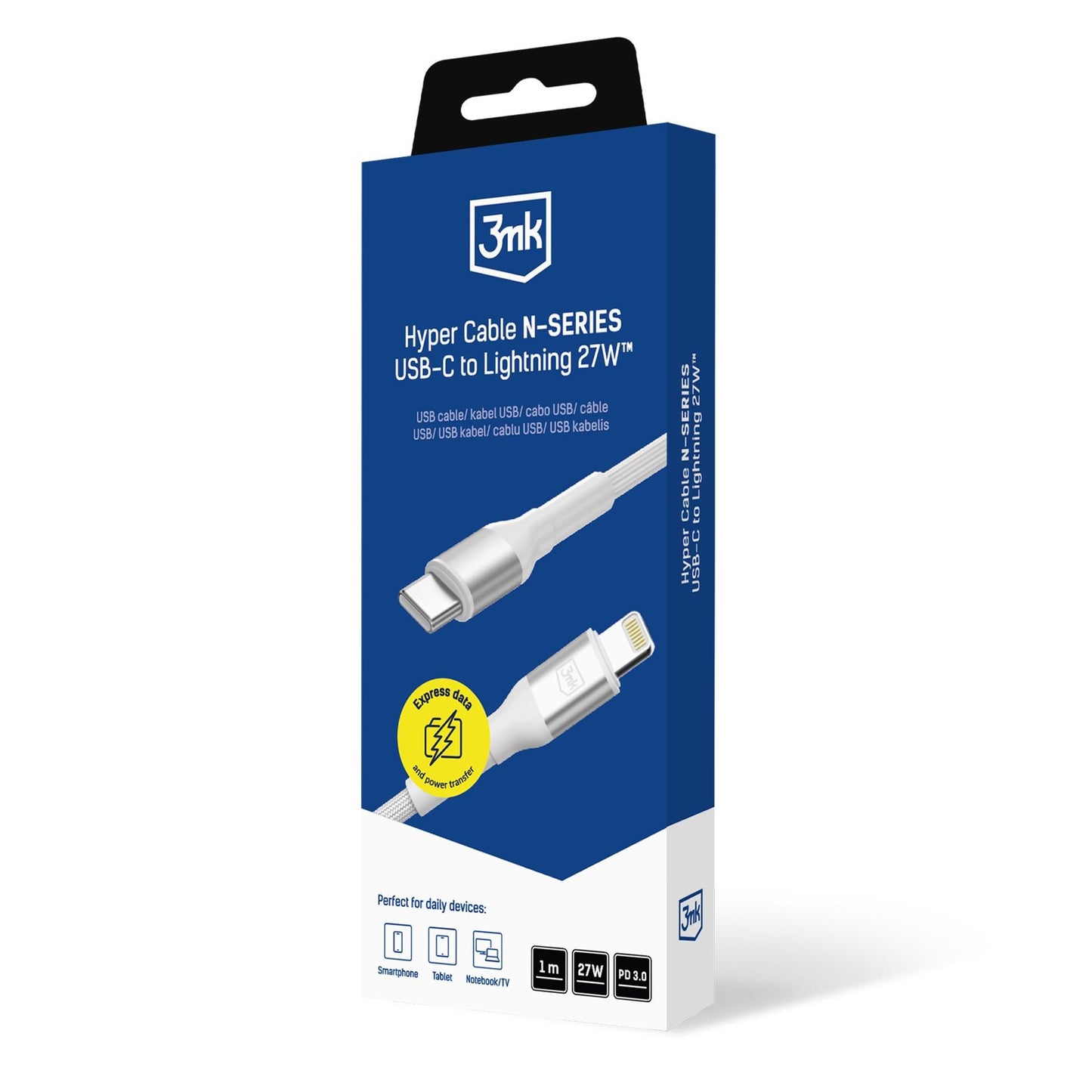 Cable de Datos y Carga USB-C - Lightning 3MK Hyper N, 27W, 1m, Blanco