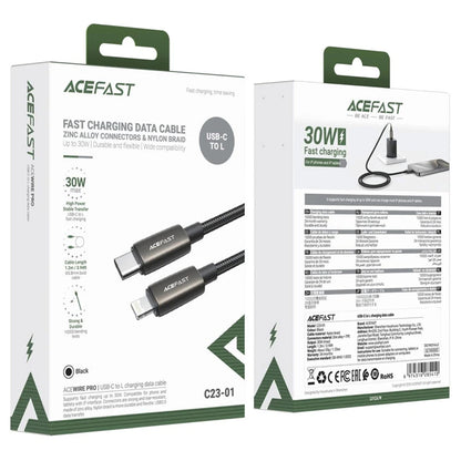 Cable de Datos y Carga USB-C - Lightning Acefast C23-01, 30W, 1.2m, Negro