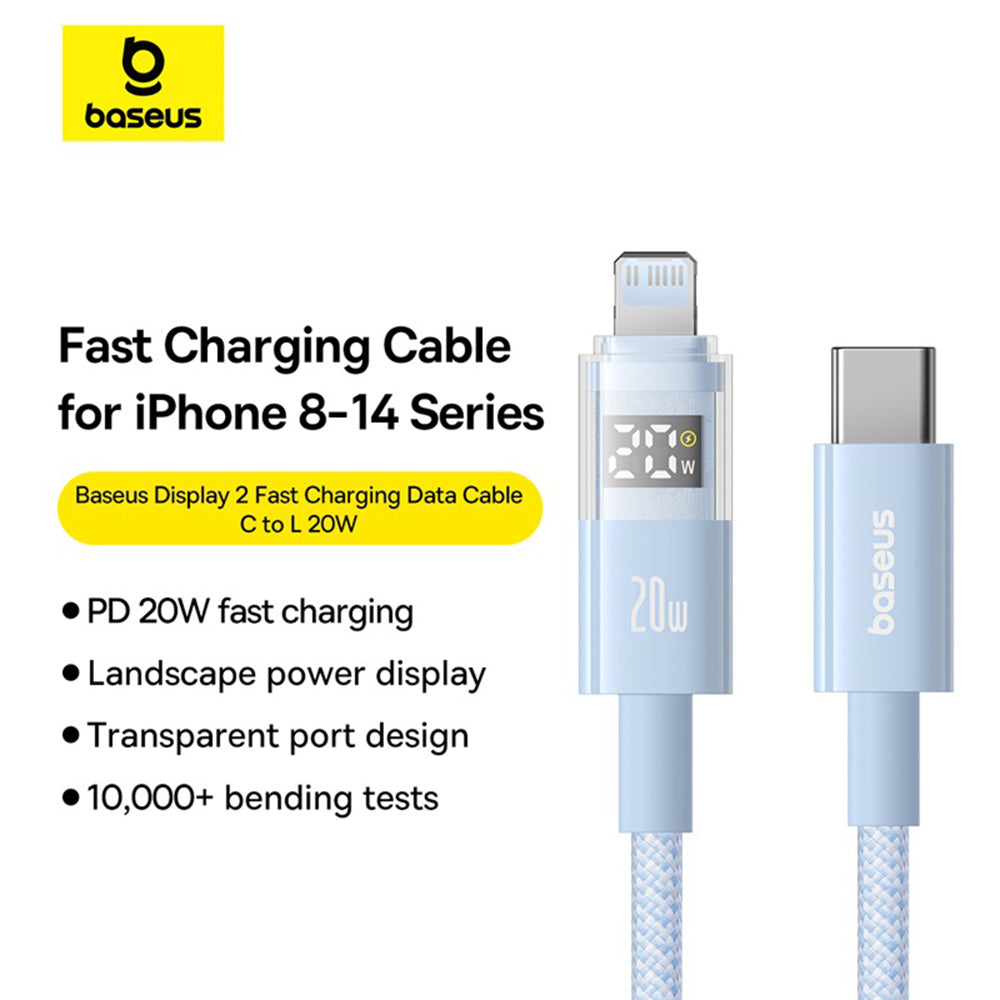 Cable de Datos y Carga USB-C - Lightning Baseus Display 2, 20W, 2m, Azul P10382703311-01
