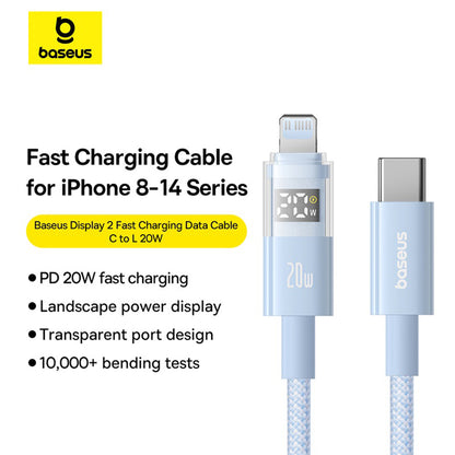 Cable de Datos y Carga USB-C - Lightning Baseus Display 2, 20W, 2m, Azul P10382703311-01