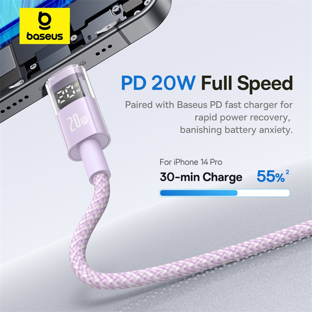 Cable de Datos y Carga USB-C - Lightning Baseus Display 2, 20W, 2m, Morado P10382703511-01
