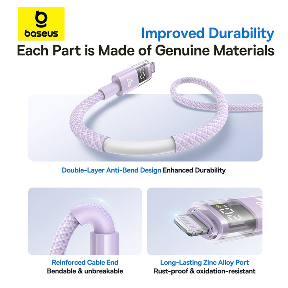 Cable de Datos y Carga USB-C - Lightning Baseus Display 2, 20W, 2m, Morado P10382703511-01