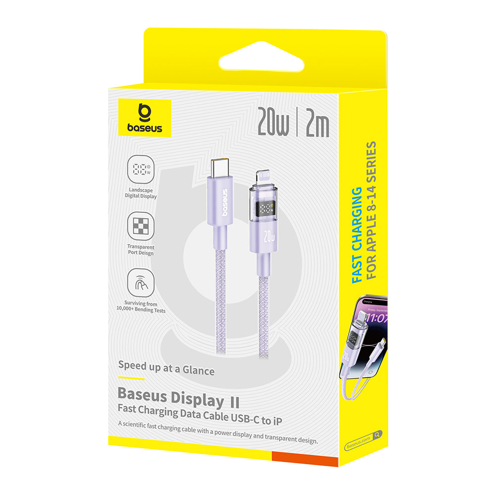Cable de Datos y Carga USB-C - Lightning Baseus Display 2, 20W, 2m, Morado P10382703511-01