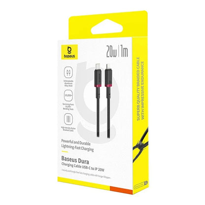 Cable de Datos y Carga USB-C - Lightning Baseus Dura Series, 20W, 1m, Rojo Negro P10377800U01-01