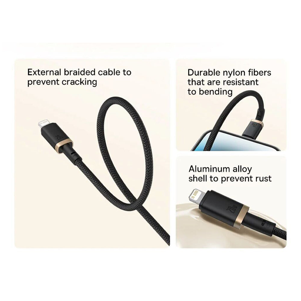 Cable de Datos y Carga USB-C - Lightning Baseus Dura Series, 20W, 2m, Dorado Negro P10377800U01-02
