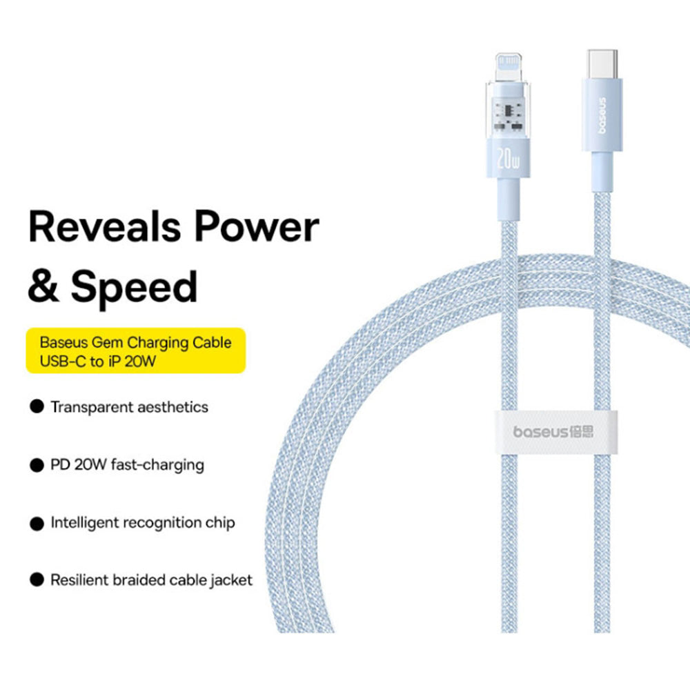 Cable de Datos y Carga USB-C - Lightning Baseus Gem, 20W, 1m, Azul P10373001311-00
