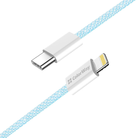 USB-C to Lightning Data and Charging Cable ColorWay CW-CBPDCL061, 27W, 1m, Blue