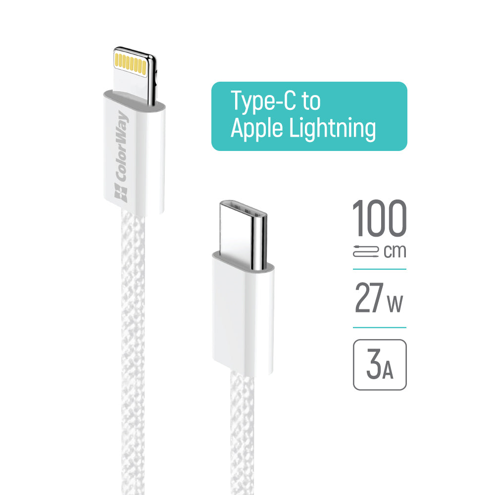 Cable de Datos y Carga USB-C - Lightning ColorWay CW-CBPDCL061, 27W, 1m, Gris