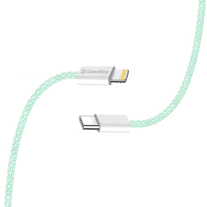 Cable de Datos y Carga USB-C - Lightning ColorWay CW-CBPDCL061, 27W, 1m, Verde