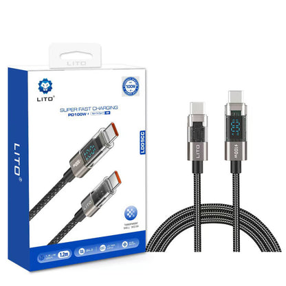 Cable de Datos y Carga USB-C - USB-C Lito LD09CC Display, 100W, 1.2m, Negro