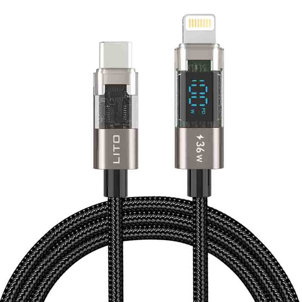 Cable de Datos y Carga USB-C - Lightning Lito LD09CL Display, 36W, 1.2m, Negro