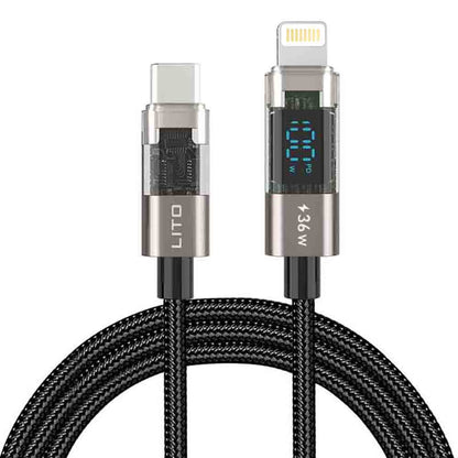 Cable de Datos y Carga USB-C - Lightning Lito LD09CL Display, 36W, 1.2m, Negro