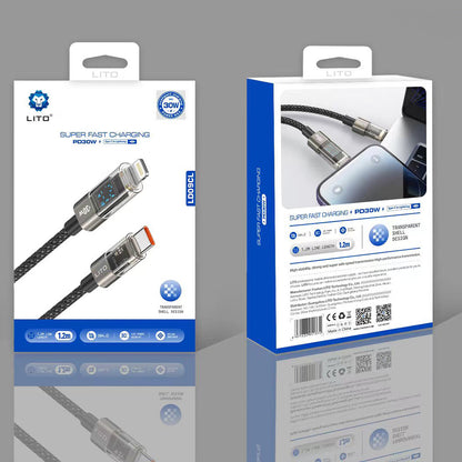 Cable de Datos y Carga USB-C - Lightning Lito LD09CL Display, 36W, 1.2m, Negro