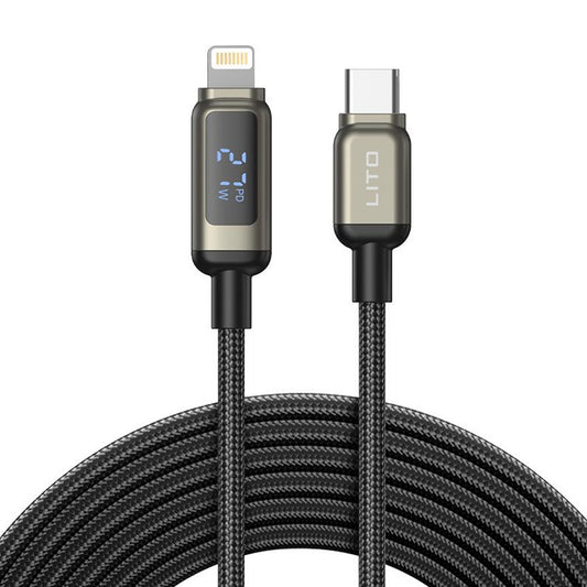 Cable de Datos y Carga USB-C - Lightning Lito LD15 Display, 27W, 1m, Negro