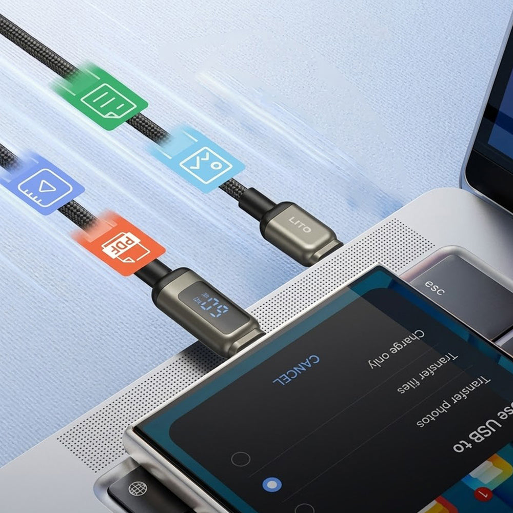 USB-C to Lightning Data and Charging Cable Lito LD15 Display, 27W, 1m, Black